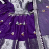Purple and Silver Zari Woven Banarasi Silk Lehenga Choli with Intricate Embroidery, Rich Brocade Blouse, and Contrasting Net Dupatta for Wedding and Festive Wear