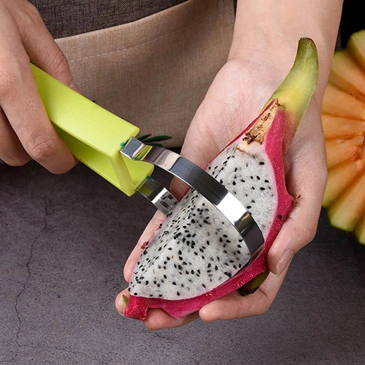 2606 4 In 1 Stainless Steel Melon Baller Seed Remover Sorbet Dessert Ball Spoon Fruit Digging Spoon Double Sided Fruit Scooper Watermelon Baller Scoop