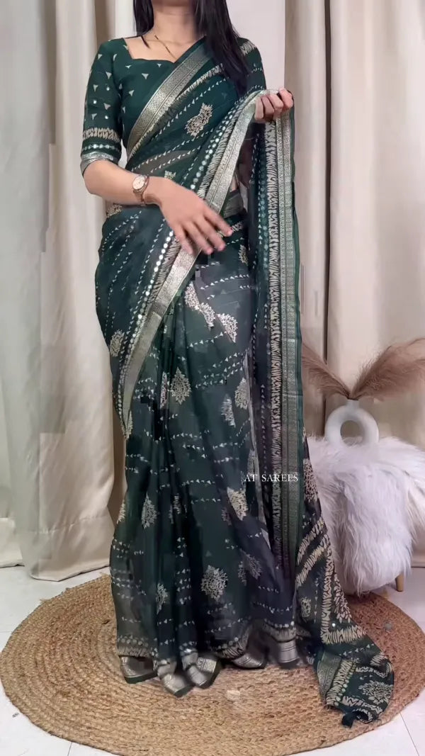 Banarasee Handwoven Crushed Tissue Saree With Lace-Multicolor