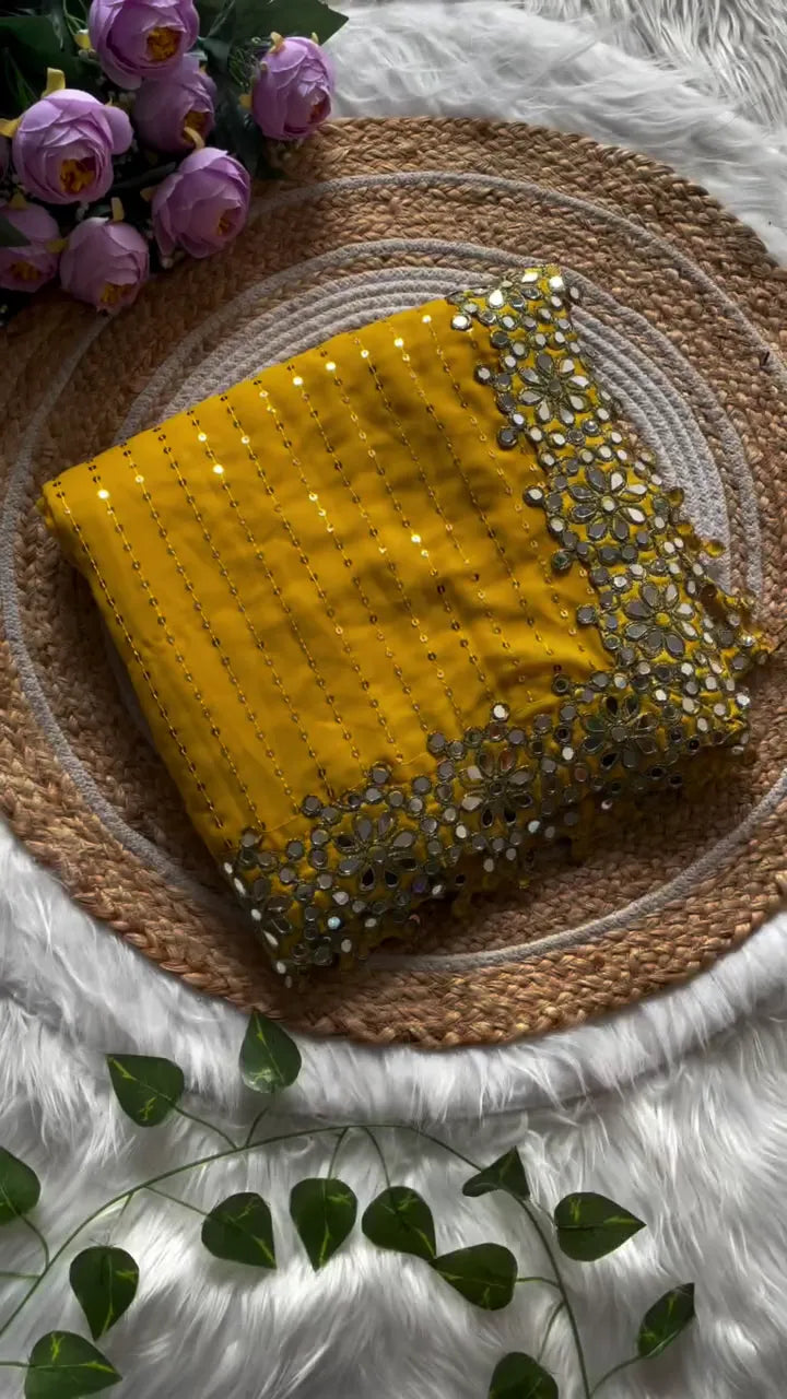 Elegant Embellished Dupattas with Floral and Sequin Detailing – Available in White and Yellow for a Sophisticated Look