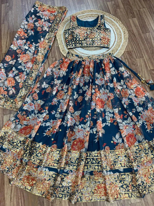 Blue Lehenga Choli Multi Color Sequin Work Lengha Choli Indian Wedding Lehenga Choli