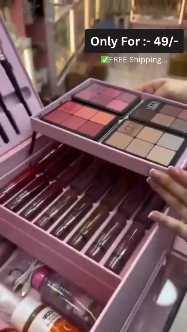 All-in-One Professional Makeup Kit with Eyeshadow Palettes, Lipsticks, Brushes, Eyeliners, Skincare Essentials & Storage Box – Ideal for Beginners and Experts Alike