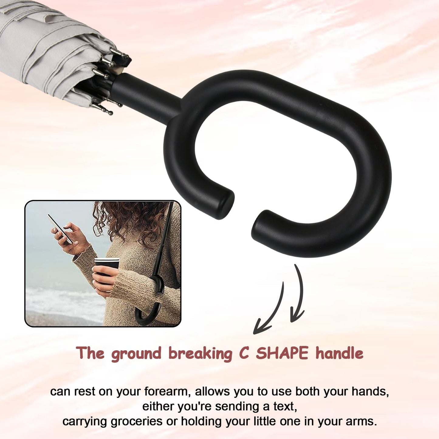 8551umbrella Summer Sun And Rain Protectionfoldable Cute Umbrella  C-shaped Handle  Uv Protection Rain Sun Umbrella  Travel Accessories  Umbrella For Children Girls And Boys (1 Pc  Mix Color)