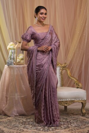 Lavender Stonework Crepe Designer Saree