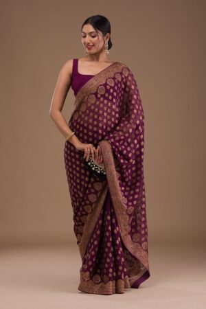 Wine Zariwork Georgette Saree