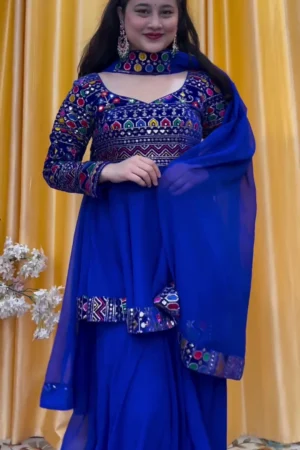 Royal Blue Top Palazzo Set With Dupatta in Georgette with Embroidery Trending Dress