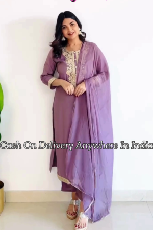 Purple Ethnic Motifs Embroidered Panelled Kurta With Trousers & Dupatta