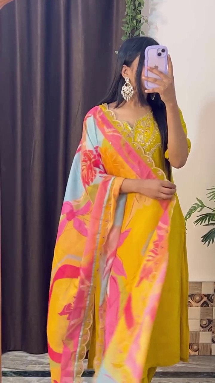 Women's Latest Designer Silk Blend Printed Duppata Kurta Pant Set with Dupatta set Kurta Set - Image 5