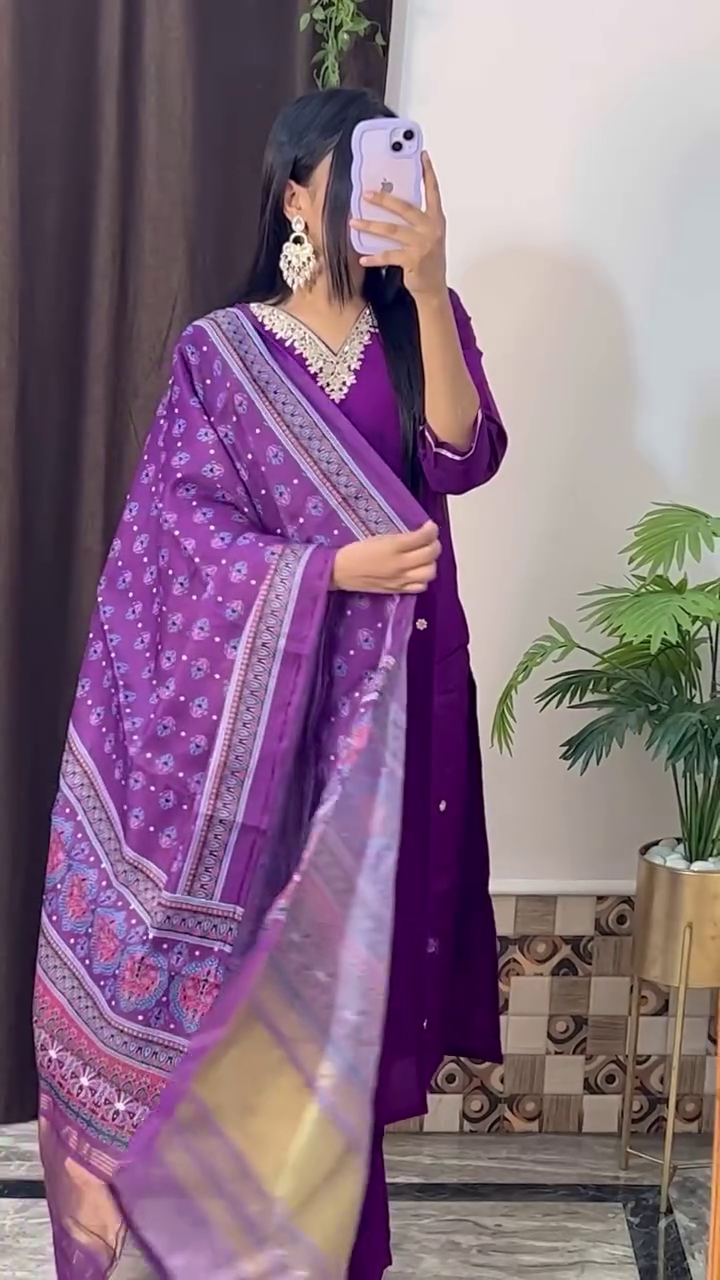 Women's Latest Designer Silk Blend Printed Duppata Kurta Pant Set with Dupatta set Kurta Set - Image 7