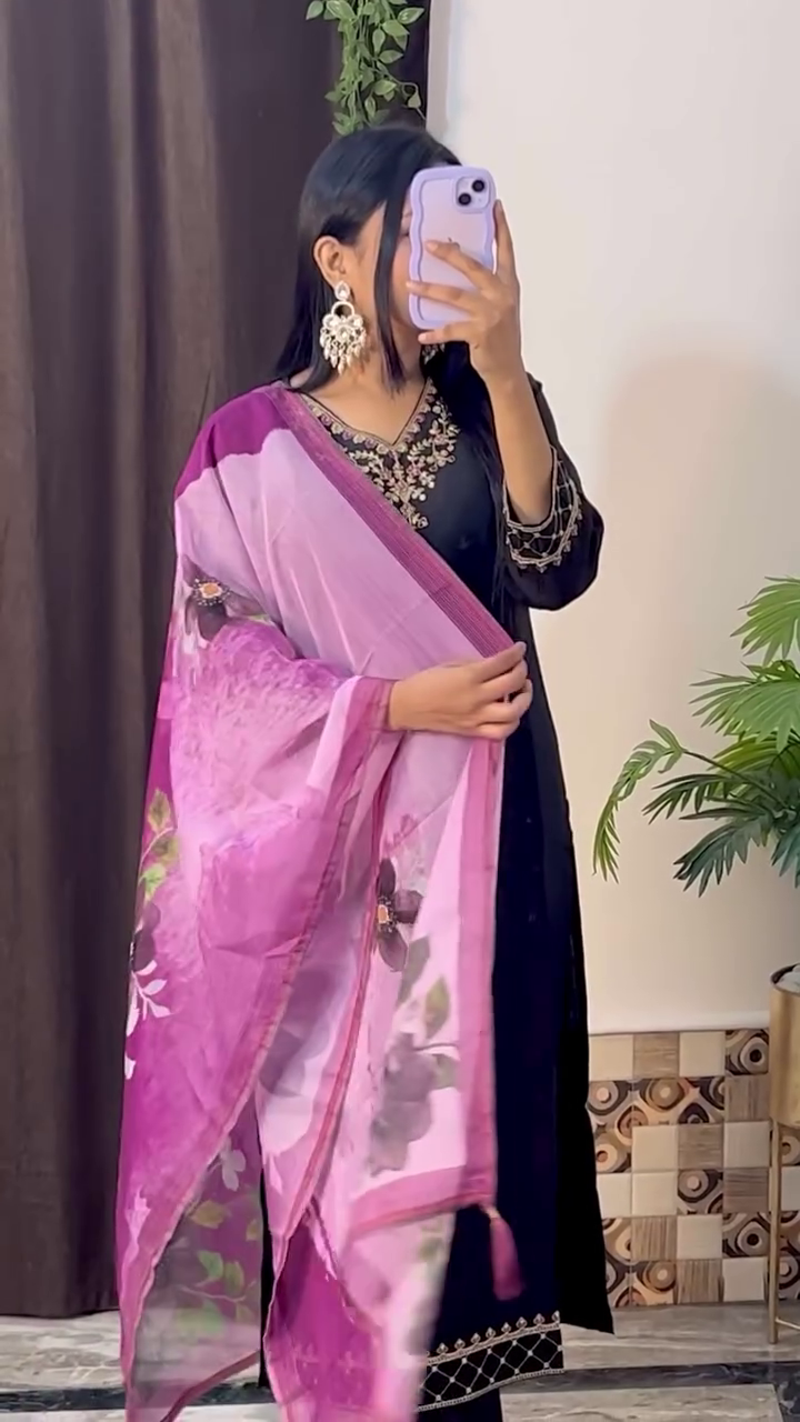 Women's Latest Designer Silk Blend Printed Duppata Kurta Pant Set with Dupatta set Kurta Set - Image 8