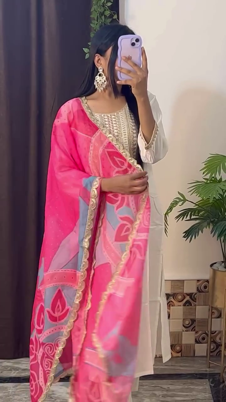 Women's Latest Designer Silk Blend Printed Duppata Kurta Pant Set with Dupatta set Kurta Set - Image 9