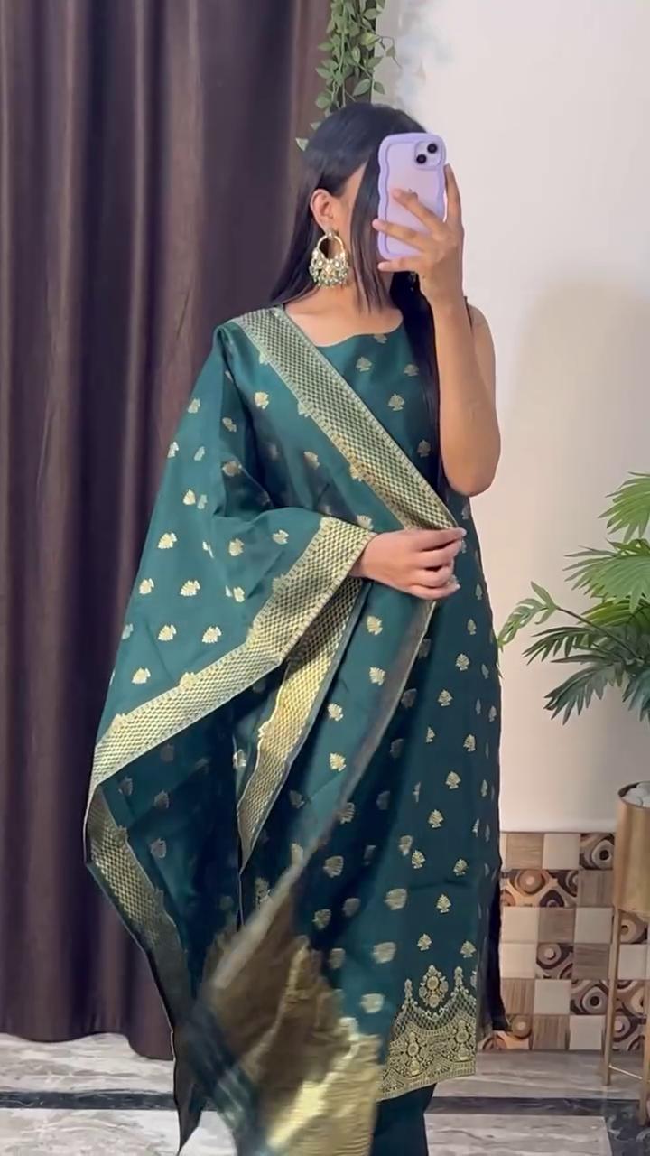 Women's Latest Designer Silk Blend Printed Duppata Kurta Pant Set with Dupatta set Kurta Set - Image 11