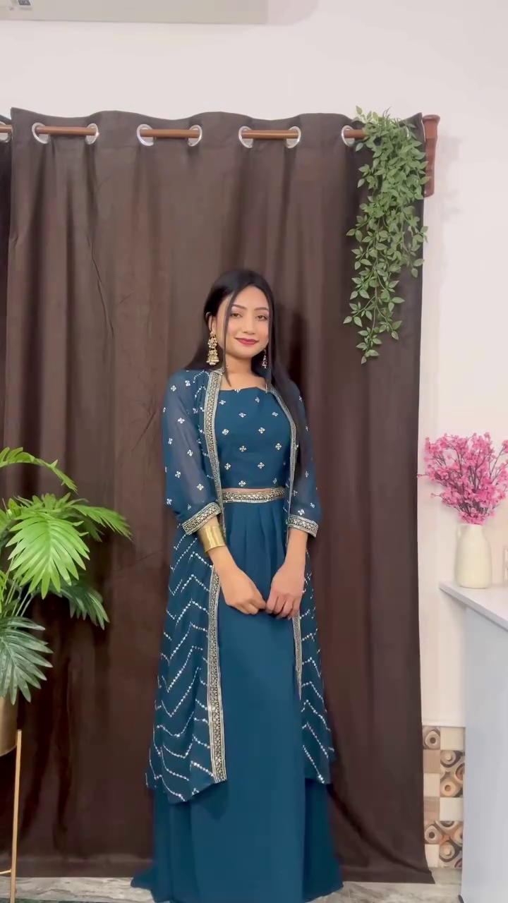 Embellished Top With Palazzo & Dupatta - Image 3