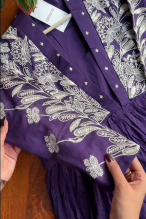 Women Purple Embroidered  Work Pure Cotton Kurta Set With Dupatta