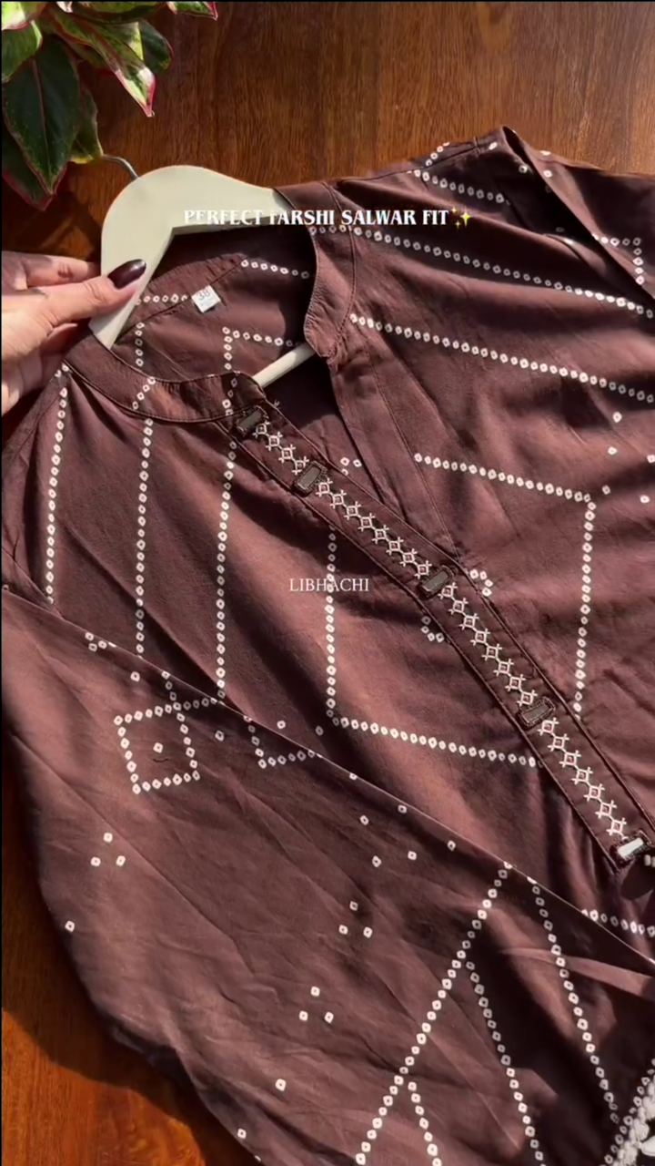 Brown Bandhani Printed Straight Fit Kurta Set