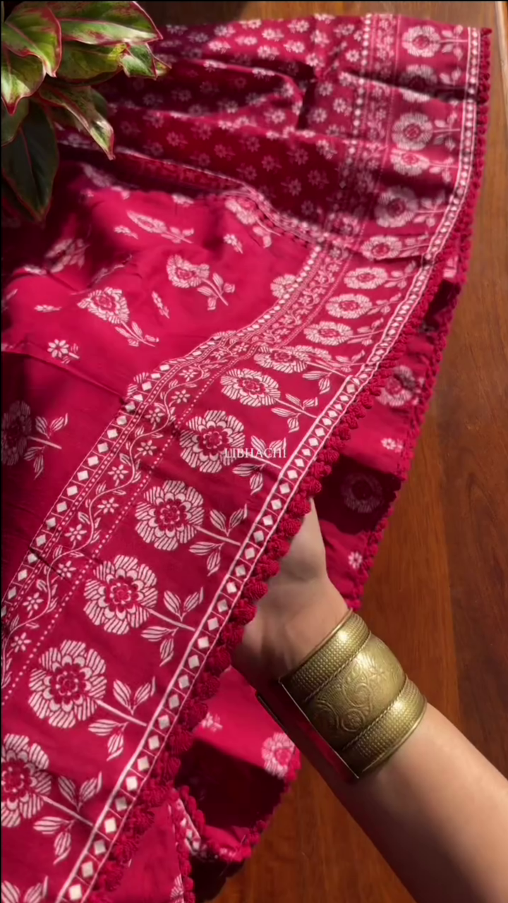 A-Line Rani Pink Cotton Set with Divider Bottom & Crochet Lace Detailing - Image 6