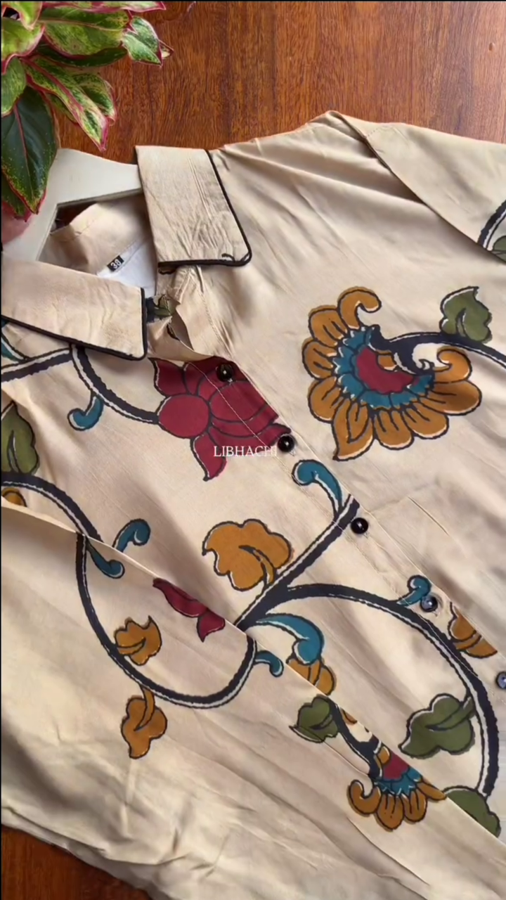 Khadi Cotton Short Kurta With Bold Yellow Floral Block Prints