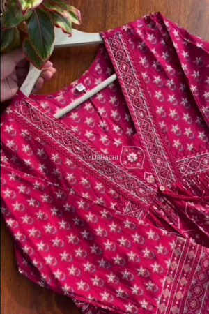 Women Pink Embroidered Work Pure Cotton Kurta With Trousers