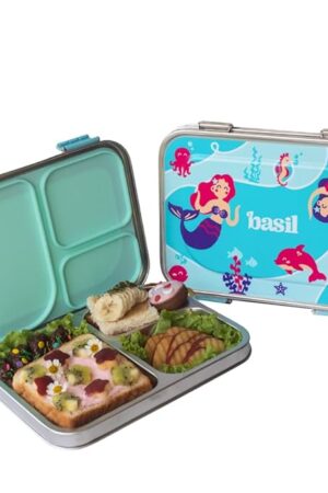 Bento Box – 900 ml 3-Compartment Stainless Steel Lunch Box for Kids | Leak-Proof Tiffin for School | Aqua Mist