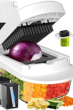8 Blade All-in-1 Vegetable Chopper Mandoline Slicer with Container, Food Chopper, Onion Chopper, Veggie Cutter for Salad, Kitchen Gadgets Accessories Essentials, White
