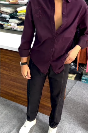 Deep Maroon Embroidered Relaxed Fit Casual Shirt