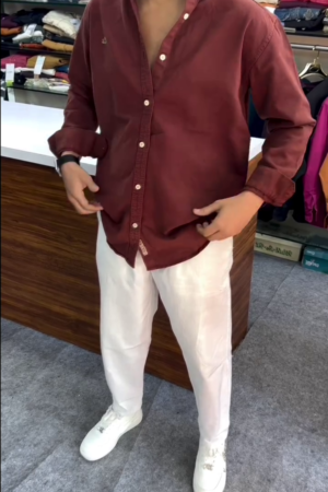 Men’s "Mahogany Rust" Premium Twill Oversized Button-Down Shirt