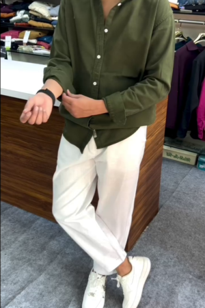 Men’s "Hunter Series" Oversized Cotton Twill Shirt – Deep Olive Green