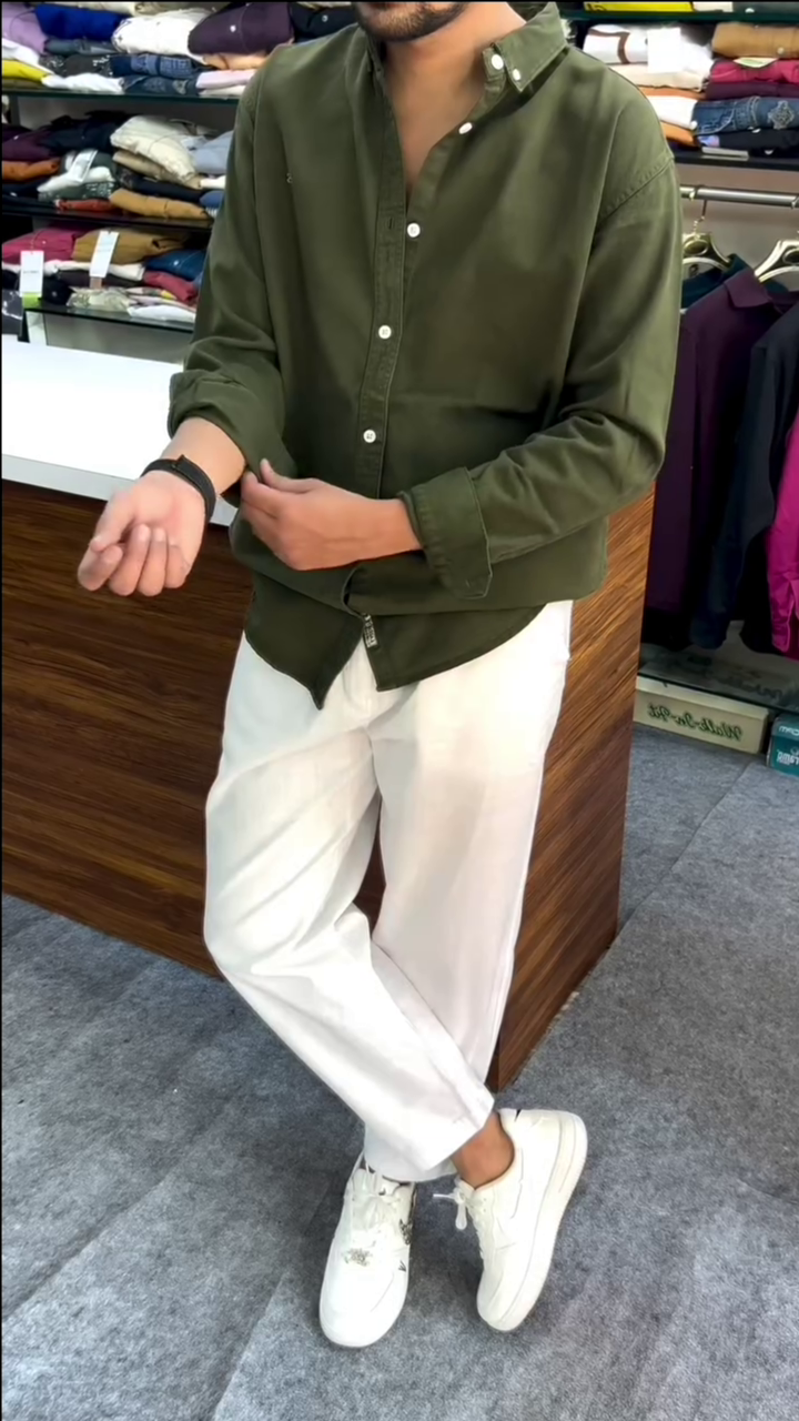 Men’s "Hunter Series" Oversized Cotton Twill Shirt – Deep Olive Green