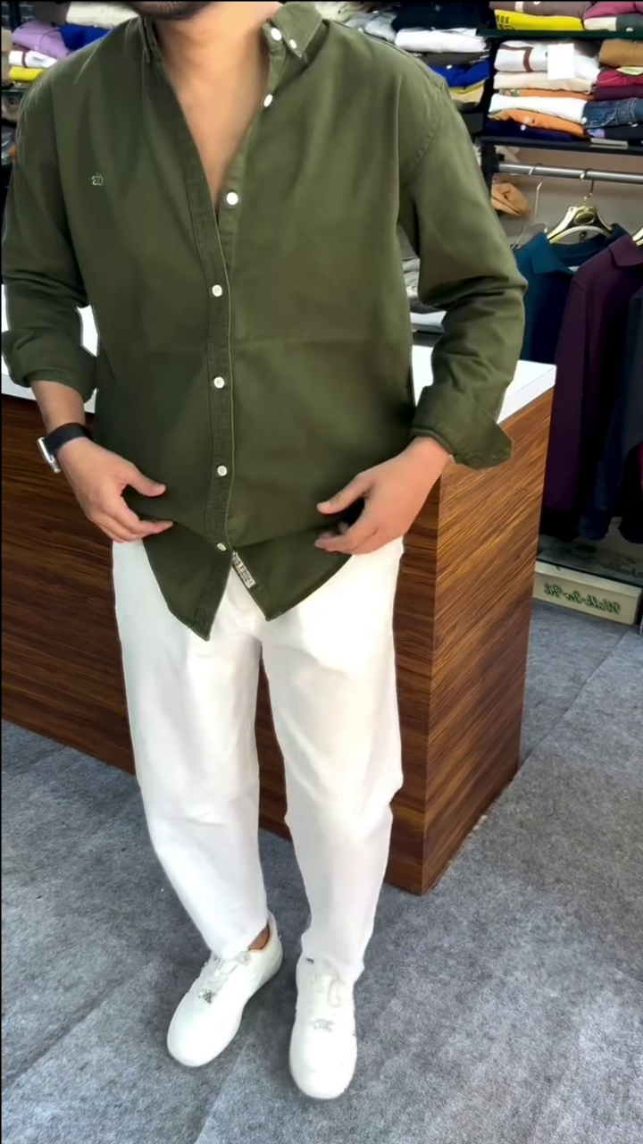 Men’s "Hunter Series" Oversized Cotton Twill Shirt – Deep Olive Green - Image 2