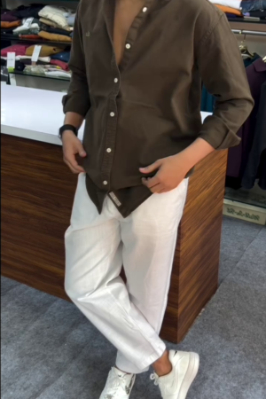 Men’s "Roasted Espresso" Heavy Twill Oversized Shirt – Earth Tone Brown