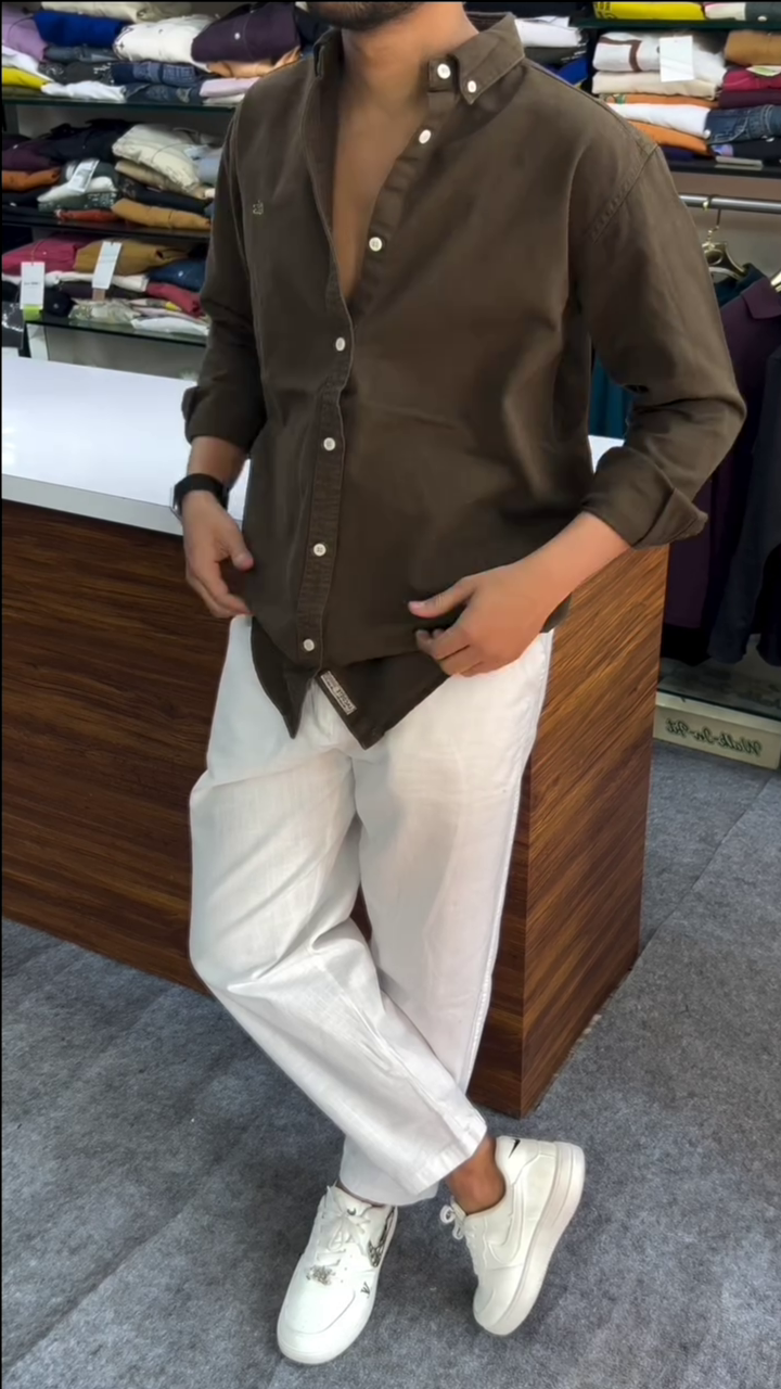 Men’s "Roasted Espresso" Heavy Twill Oversized Shirt – Earth Tone Brown