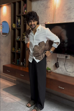 Men’s "Shadow Bloom" Artistic Print Shirt – Premium Cotton-Sateen Blend