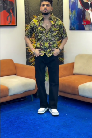 Men’s "Verdant Mosaic" Tribal Print Shirt – Premium Botanical & Geometric Fusion