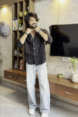 Men’s "Glacier Acid" Oversized Denim Shirt – Distressed Black Sulfur Wash