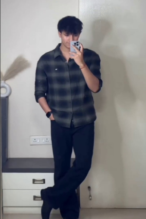 Men’s "Terracotta Mosaic" Relaxed-Fit Shirt – Hand-Inspired Geometric Block Print in Rust, Ochre & Charcoal