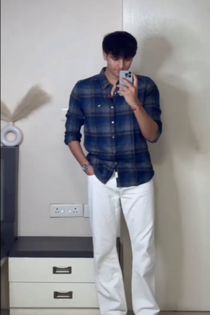 Men’s "Midnight Mosaic" Relaxed-Fit Flannel – Premium Brushed Cotton in Deep Navy & Charcoal Shadow Plaid