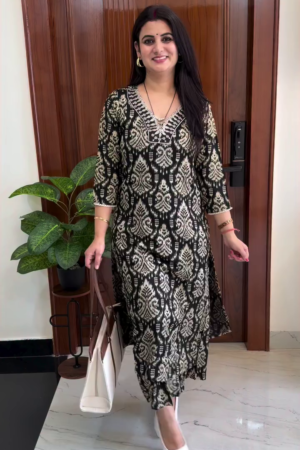 Black & Ivory Ethnic Print Co-Ord Set