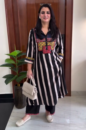 Black & White Striped Designer Kurta Set