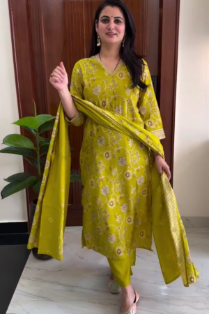 Lime Green Floral Three-Piece Suit Set