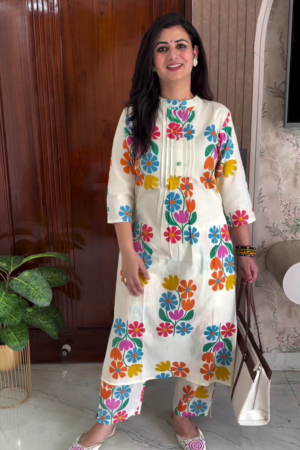 White Multicolor Floral Printed Co-Ord Set