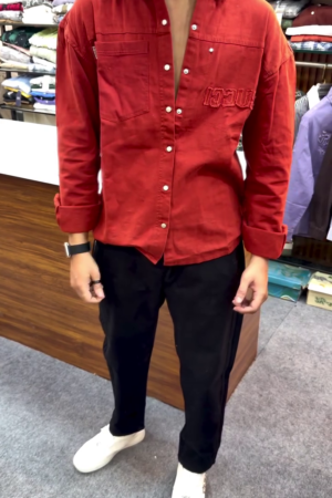 Men's Oversized Embroidered Utility Casual Shirt