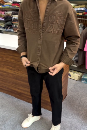 Men's Oversized Typography Embroidered Casual Shirt