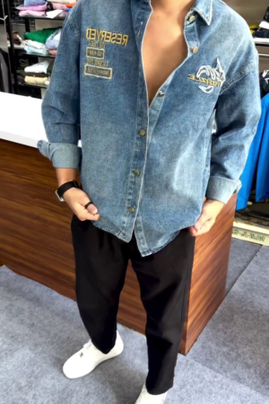 Men's Washed Denim Graphic Casual Shirt