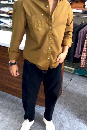 Men's Oversized Pocket Embroidered Casual Shirt