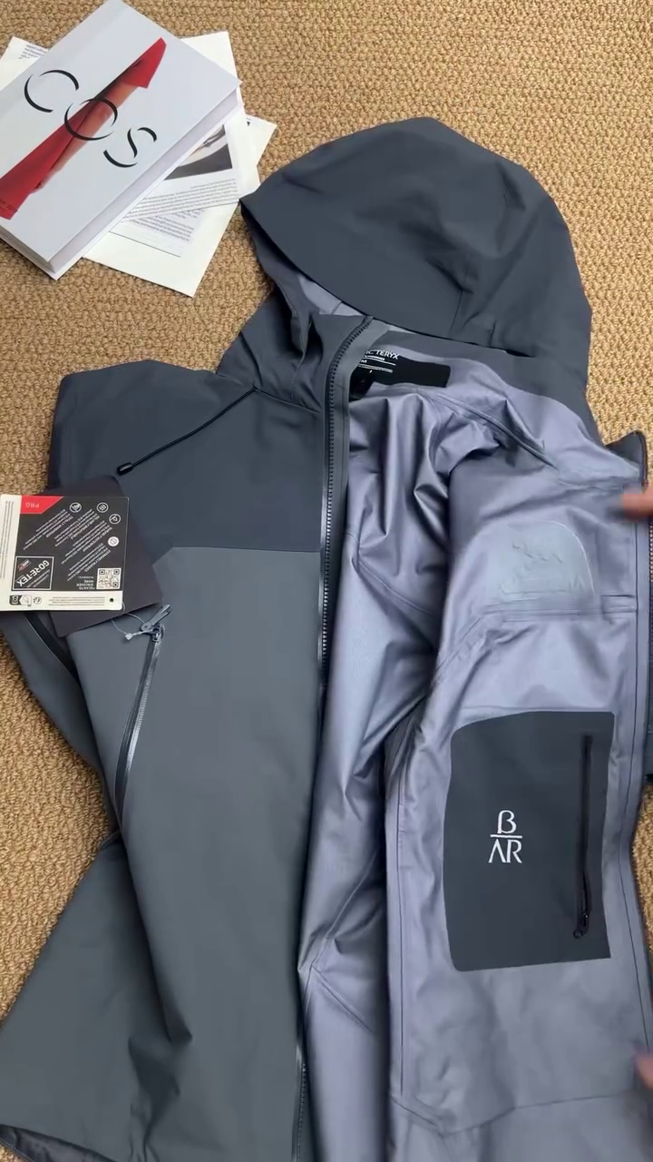 Grey Two-Tone Waterproof Hooded Shell Jacket - Image 2