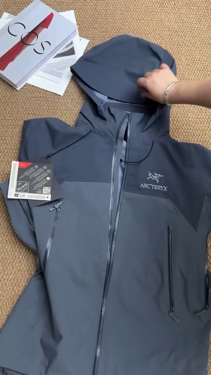Grey Two-Tone Waterproof Hooded Shell Jacket - Image 3