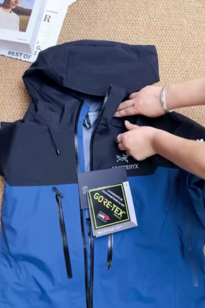 Navy Blue & Black Waterproof Hooded Rain Jacket