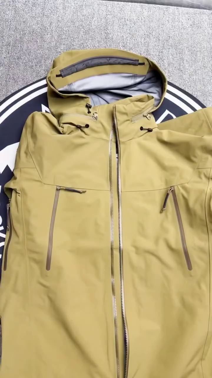 Khaki Waterproof Hooded Rain Jacket