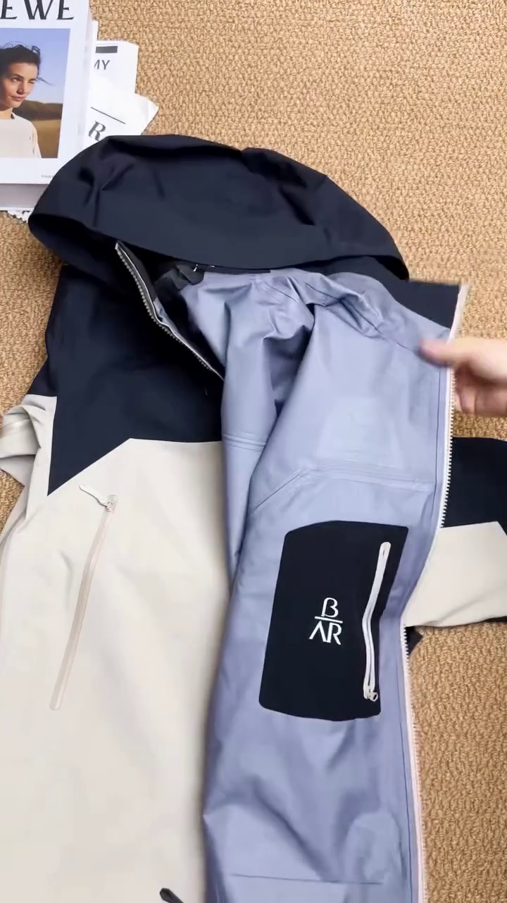 Navy & Ivory Waterproof Hooded Rain Jacket - Image 2