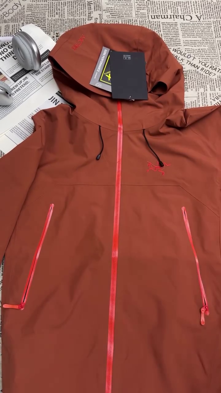 Rust Brown Waterproof Hooded Performance Shell Jacket